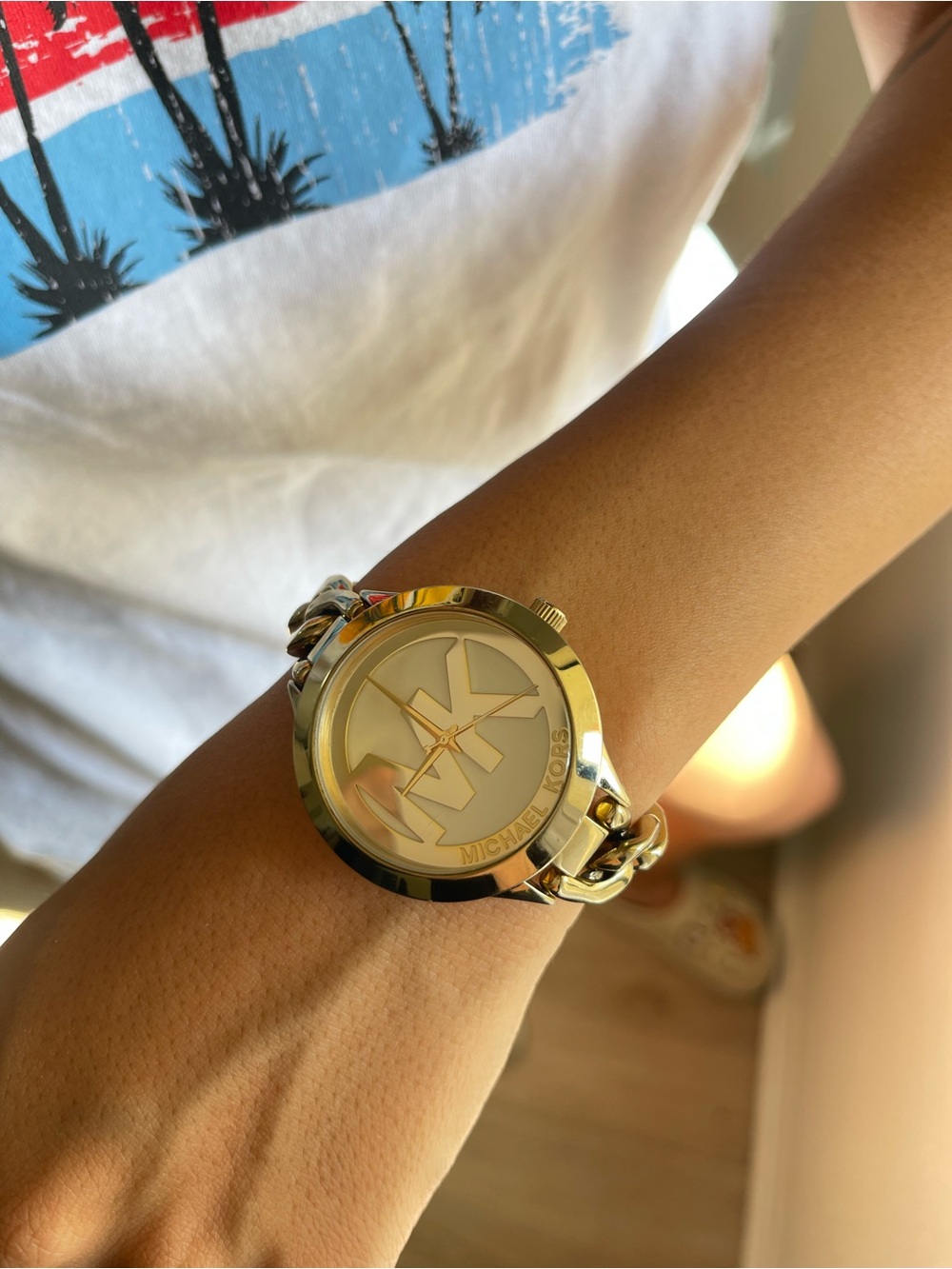 Michael Kors Gold Tone Chain-Link MK Logo Bracelet Watch